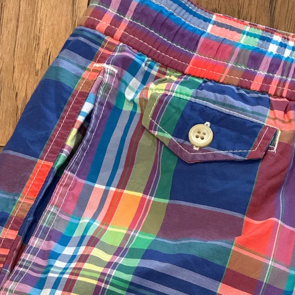 Polo Ralph Lauren Mens 2XLT Madras Plaid Swim Trunks Multi Color Big & Tall 2XL